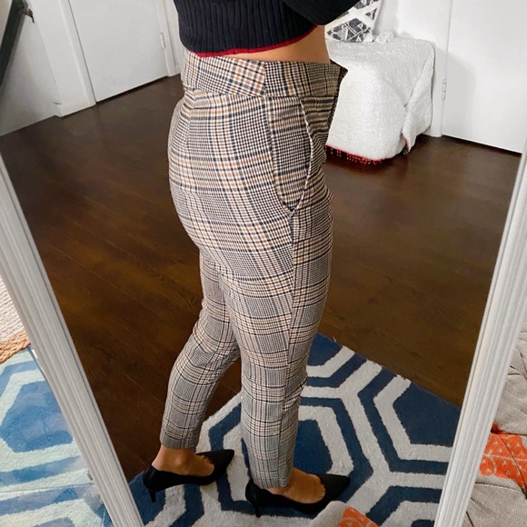 🍂 ZARA BROWN BLACK PLAID CLASSIC TROUSERS! - Picture 3 of 13
